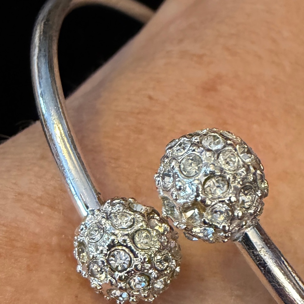 Crystal Pave Rhinestone Ball Cuff silver Bracelet - Picture 4 of 5